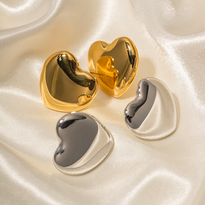 18K Gold Stainless Steel Heart Earrings - Polished Unique Design Jewelry