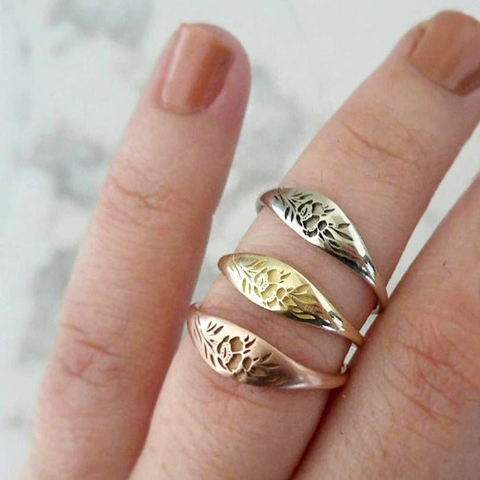 Simple electroplated patterned copper ring for women holiday gift