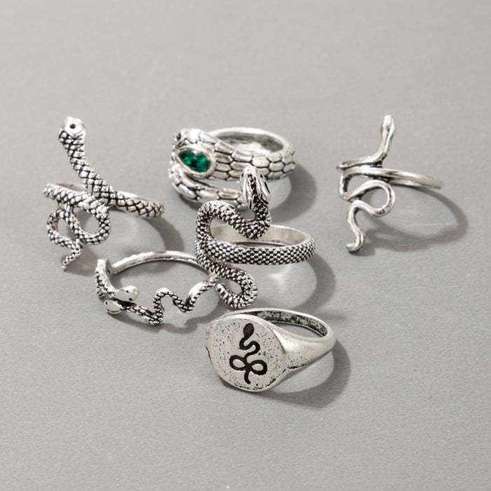 Fashionable geometric snake ring set of 6, creative zodiac design