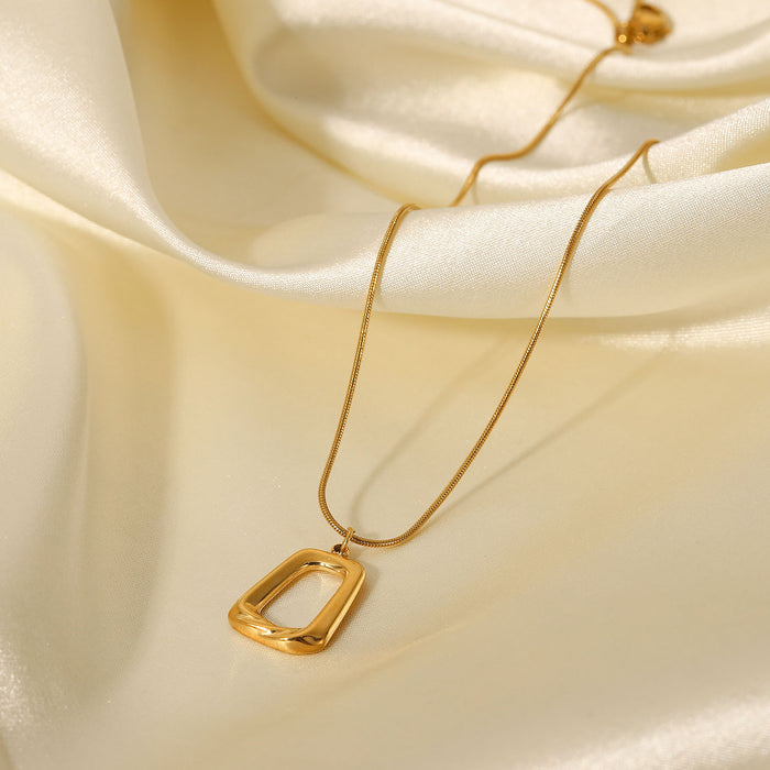 18K Gold-Plated Hollow Square Pendant Necklace with Vintage Design - Women's Fashion Jewelry