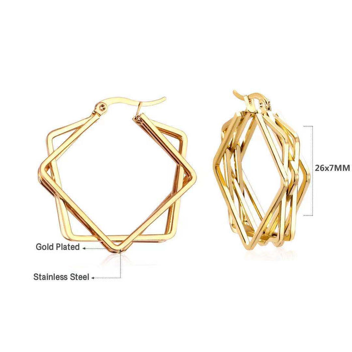 Geometric square gold 18K titanium steel earrings stainless steel simple ear buckle