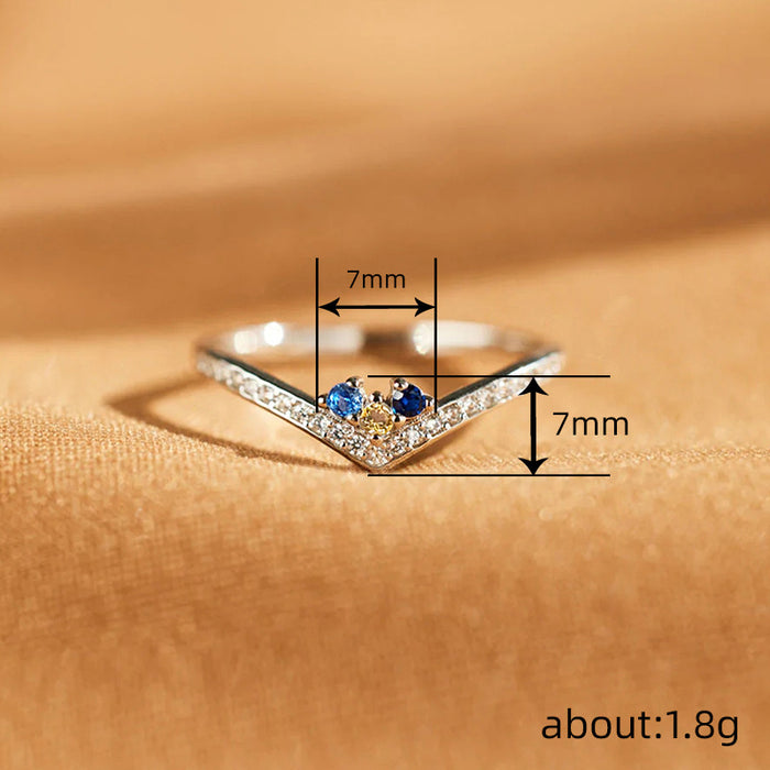 Women's colorful geometric micro-inlaid zircon ring