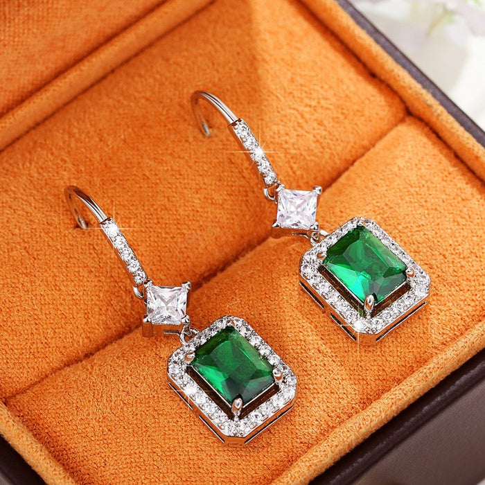 Emerald colored gemstone earrings retro versatile ear hooks