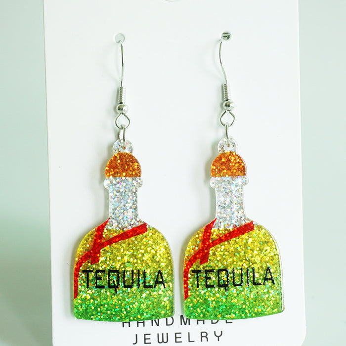 Red wine cocktail sparkling acrylic earrings - wallojewerly 