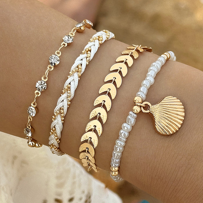 Bohemian Bead and Shell Bracelet Set - Four-Piece Ethnic Jewelry