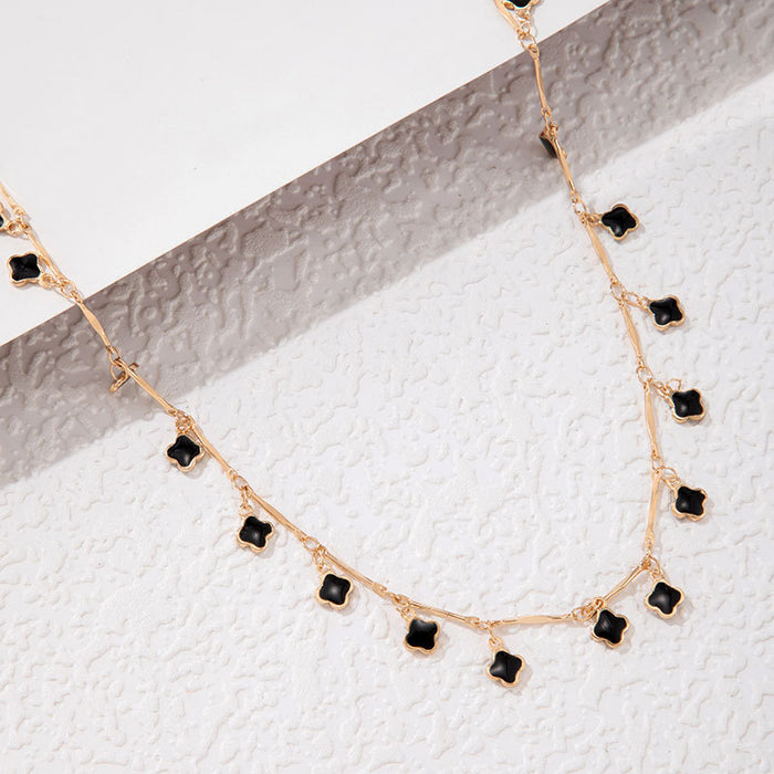 Black Clover Pendant Necklace - Simple and Stylish Short Choker