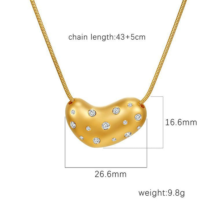 Heart-shaped diamond clavicle necklace, 18K pearl titanium steel necklace