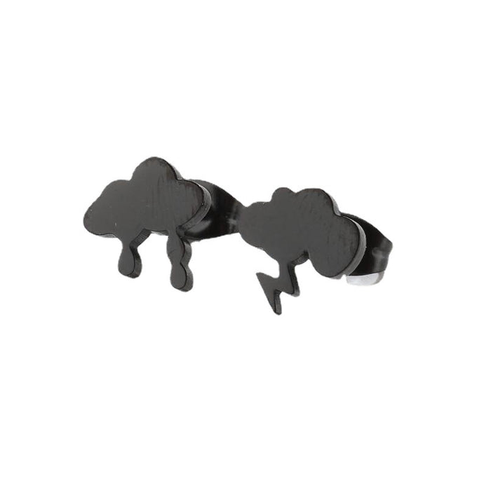 Cloud and Lightning Stainless Steel Stud Earrings - Asymmetric Weather-Themed Jewelry