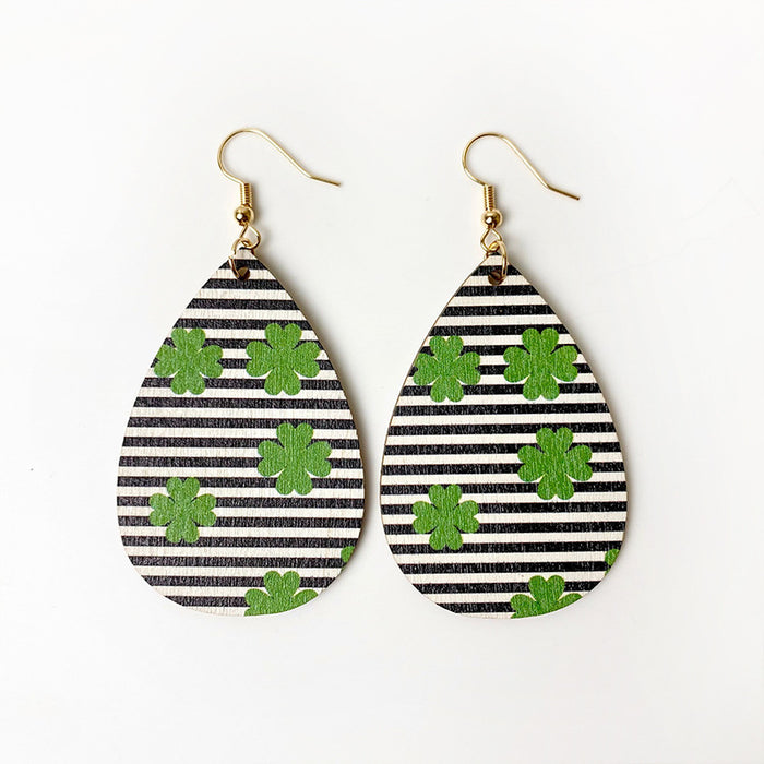 St. Patrick's Day Wooden Earrings with Green Polka Dot and Striped Plaid