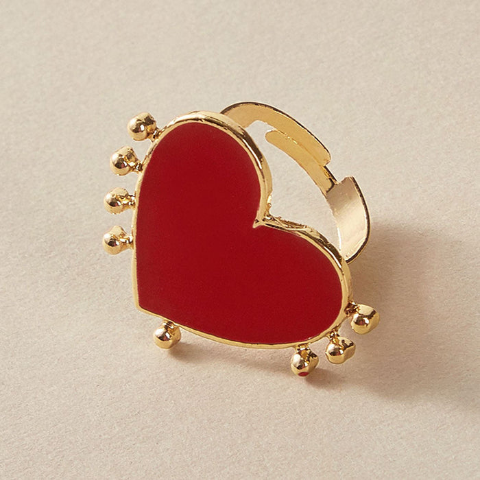 Alloy open oil dripping heart shaped red ring