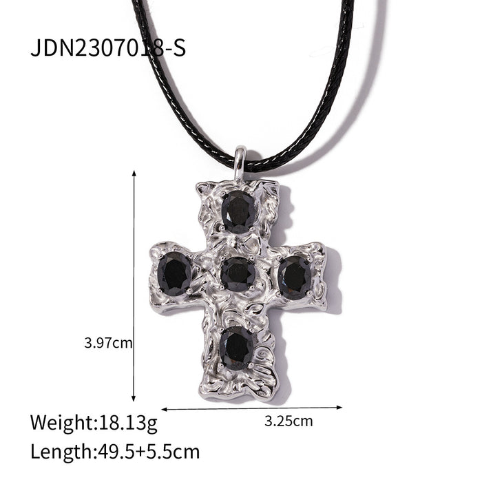 Stainless steel zircon cross necklace earrings high-end niche earrings titanium steel