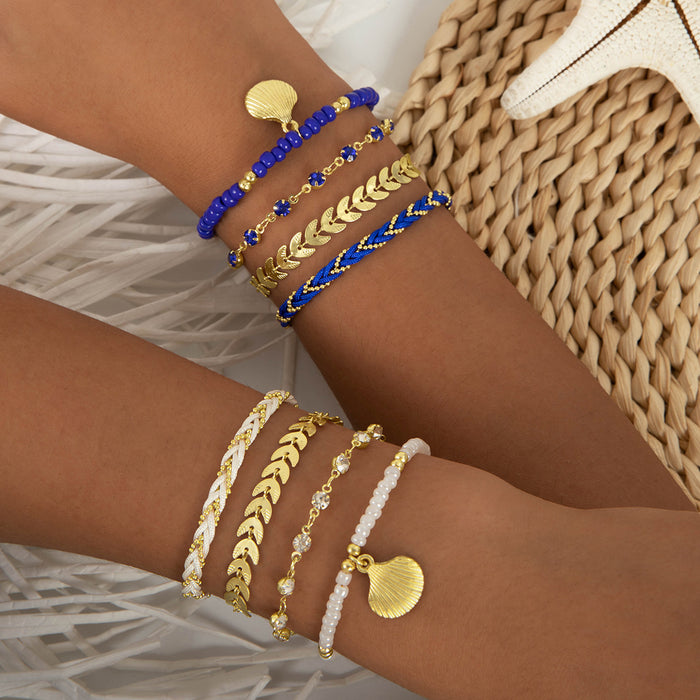 Bohemian Bead and Shell Bracelet Set - Four-Piece Ethnic Jewelry