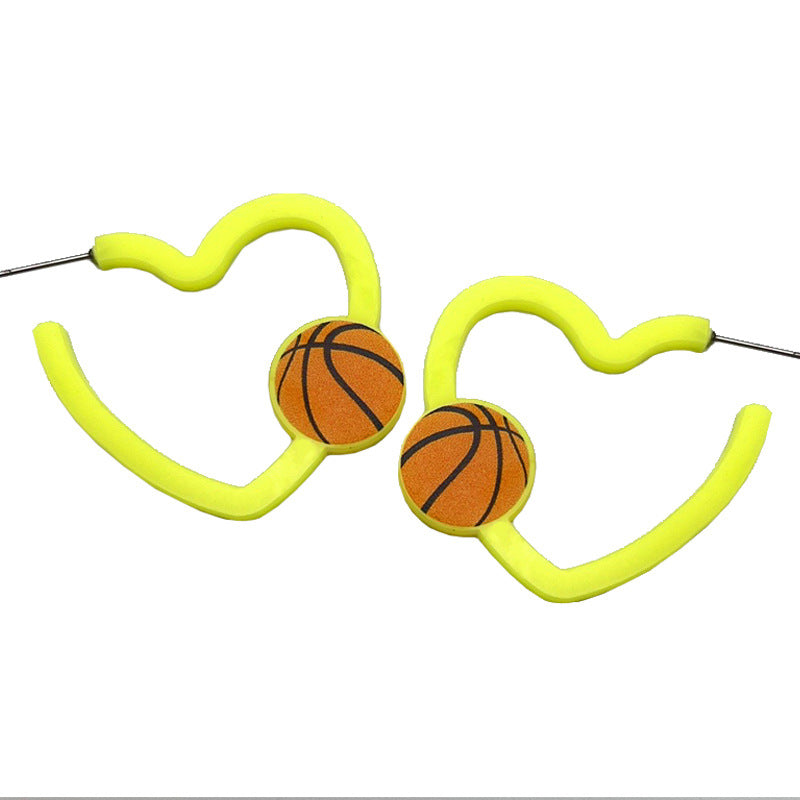 C-shaped acrylic heart basketball earrings - wallojewerly 