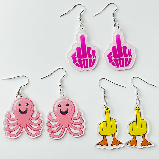 Pink octopus acrylic earrings - wallojewerly 