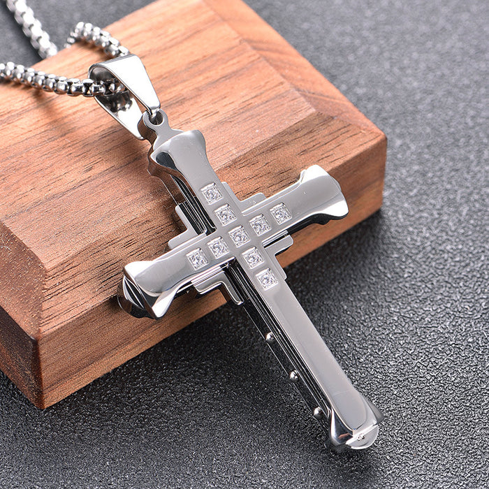 Black Simple Stainless Steel Cross Pendant Necklace - wallojewerly 