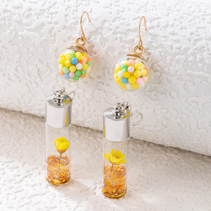 Plant dried flower glass bottle flower earrings handmade forest earrings