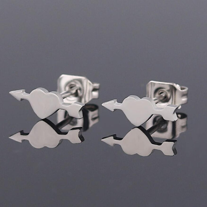 Arrow Through Heart Stainless Steel Stud Earrings - Fun and Playful Love Jewelry