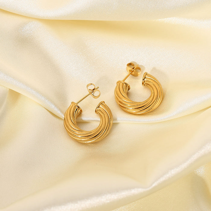 Hot Trend 18K Gold Plated Stainless Steel Twisted Earrings - Titanium Steel Jewelry for Women