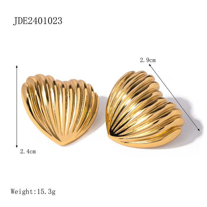 18K Gold Plated Stainless Steel Heart Stripe Earrings - Trendy Heart-Shaped Line Titanium Steel Jewelry