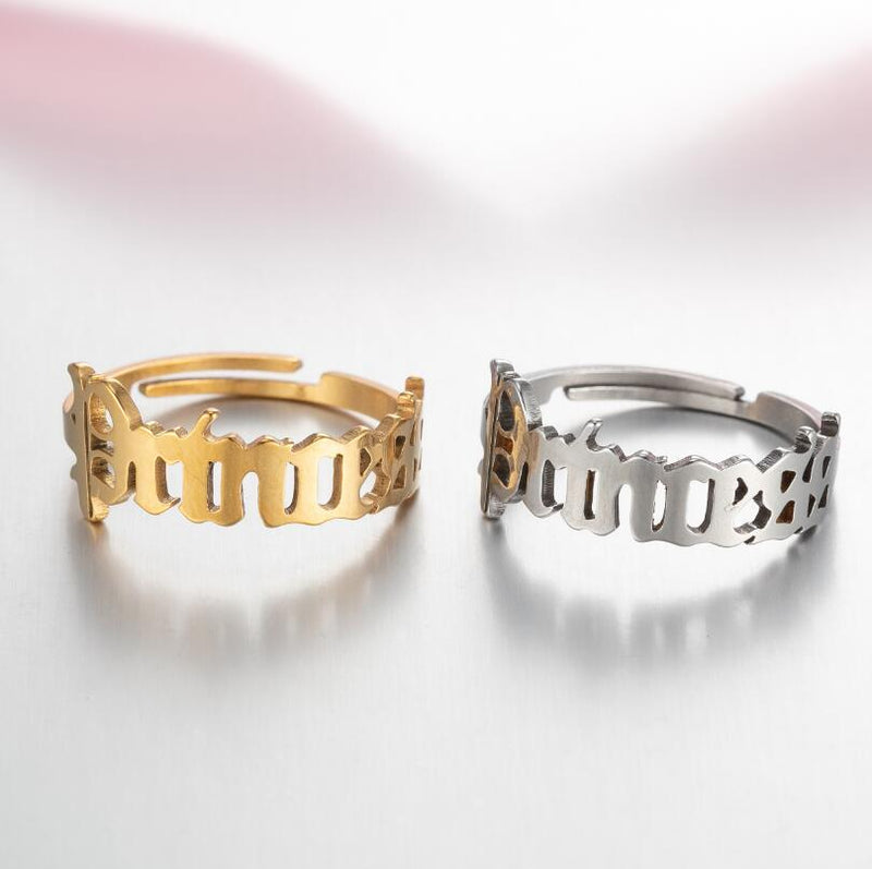 Anillo de letra irregular geométrica, anillo de princesa de acero inoxidable al por mayor