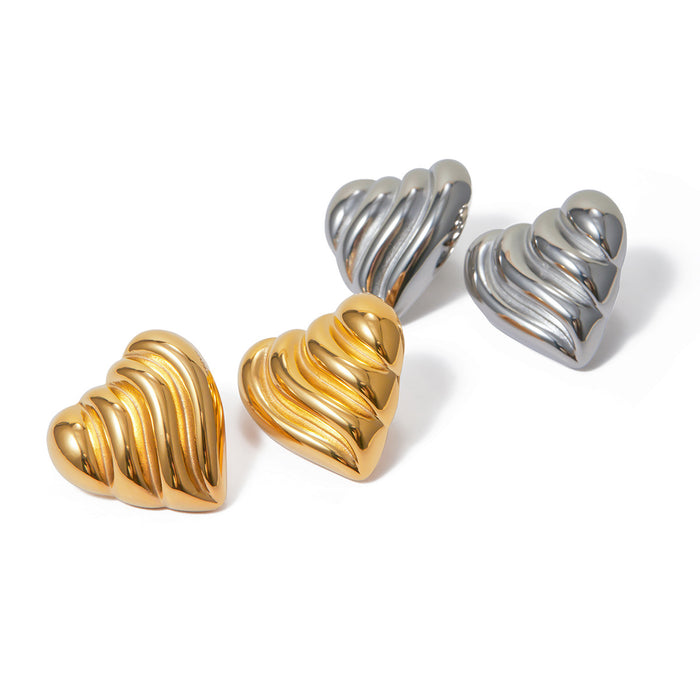 18K Gold Plated Stainless Steel Wavy Heart Earrings - High-End Design Jewelry