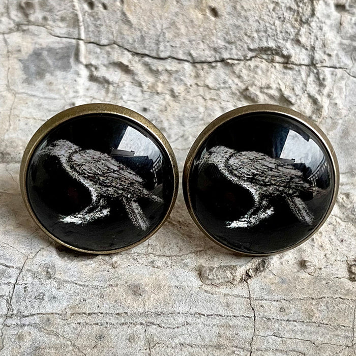 Vintage Glass Skull and Bat Stud Earrings with Halloween Gothic Style