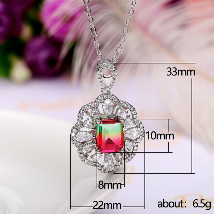 Hollow Flower Colored Gemstone Zirconia Women's O-shaped Chain Necklace