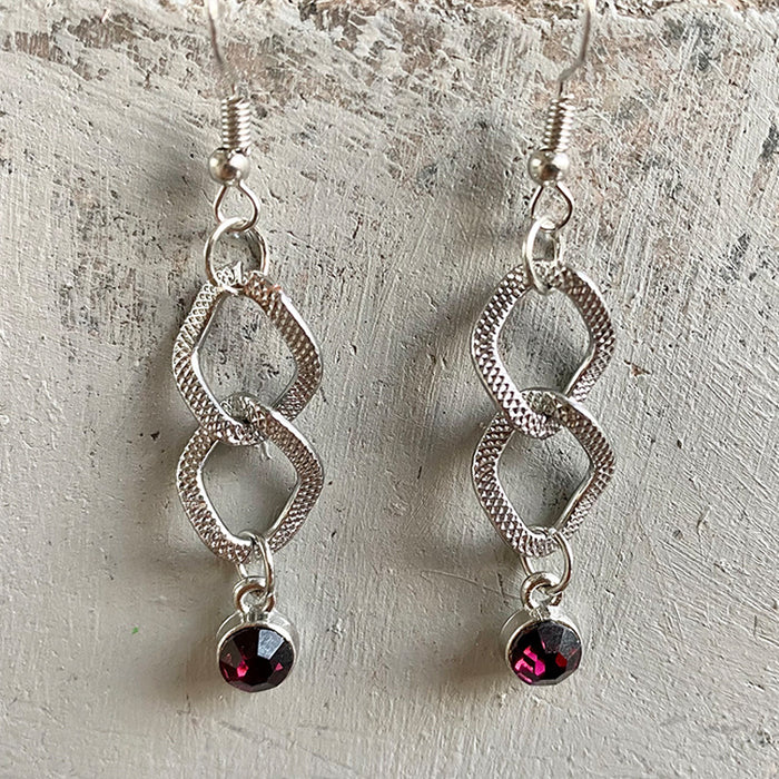 Minimalist Geometric Metal Earrings with Colorful Zircon Pendant - wallojewerly 