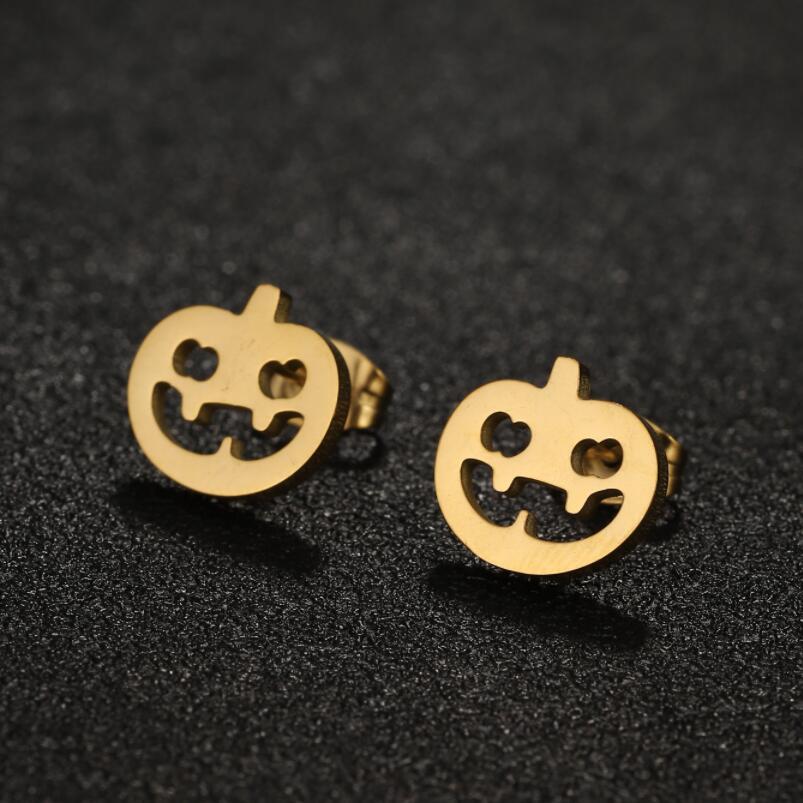 Pumpkin Face Stainless Steel Stud Earrings - Spooky Halloween Jewelry