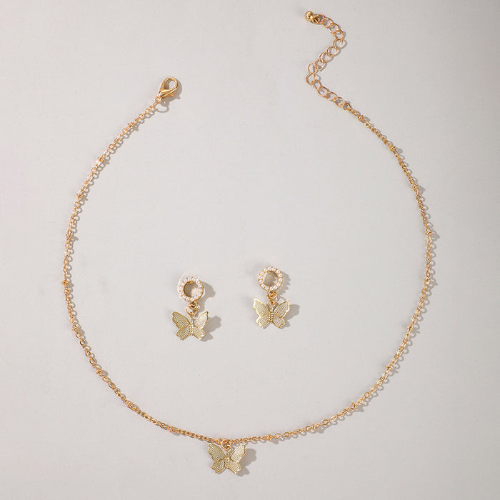 White Butterfly Pendant Necklace and Earring Set - Simple Acrylic Japanese Style