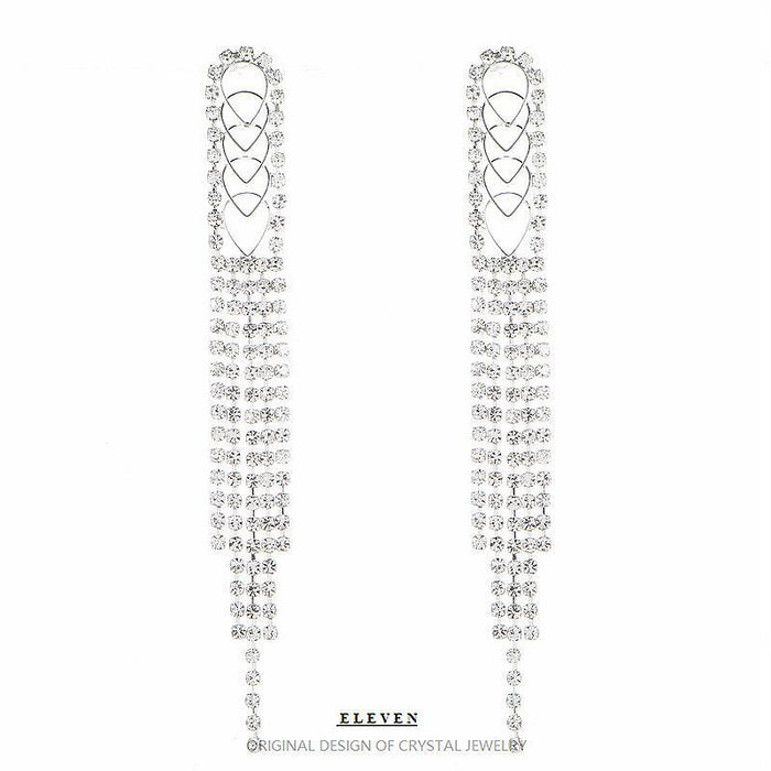 Korean Double-Layer Tassel Earrings - Party Rhinestone Dangles for a Bold Look