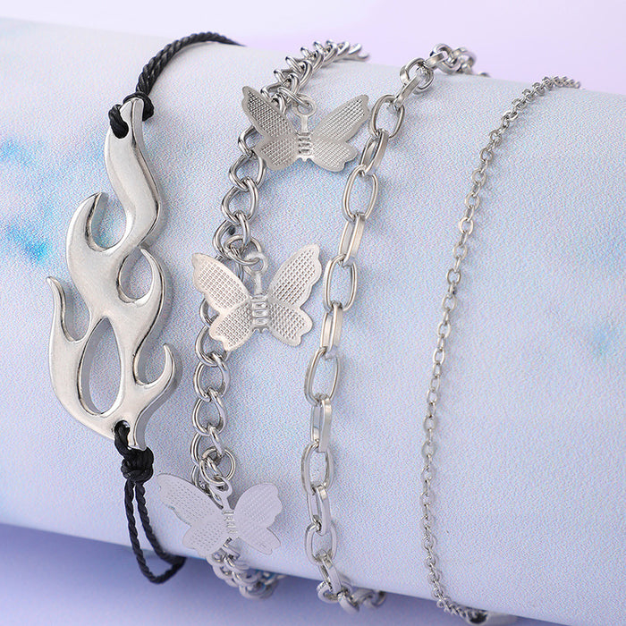 Silver Butterfly Bracelet Set - Flame Woven Bracelet Collection