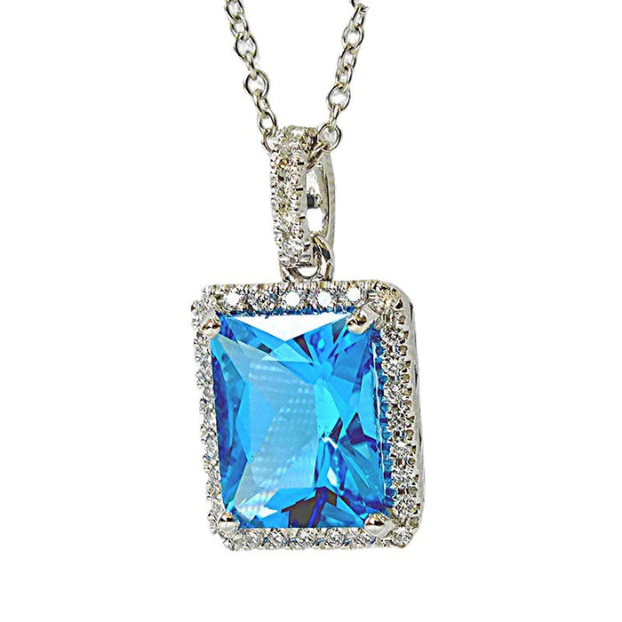 Aquamarine Square Diamond Zircon Anniversary Necklace for Women