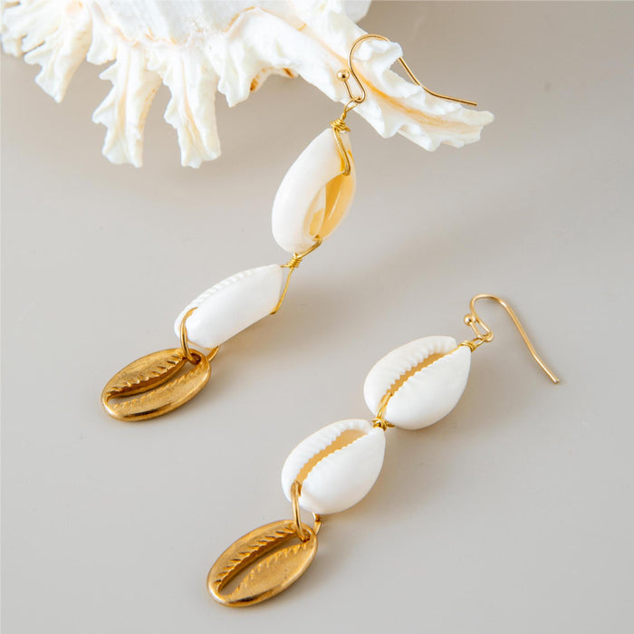 Bohemian shell pendant earrings beach holiday style earrings for women