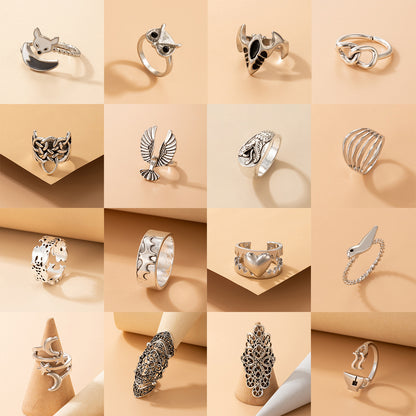 Exaggerated punk hip-hop style cartoon snake fox moon ring