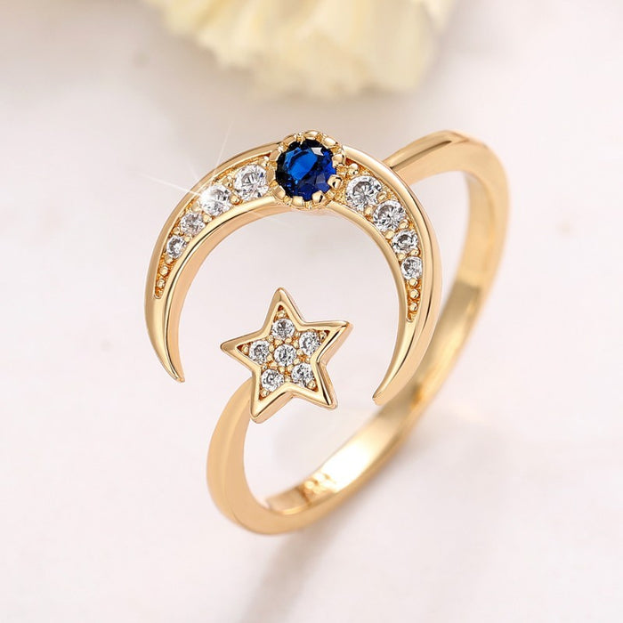 Anillo abierto de estilo frío con diseño de nicho de estrella y luna de moda