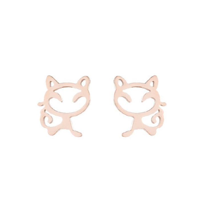 Cat Stainless Steel Hollow Stud Earrings - Cute and Playful Animal Jewelry