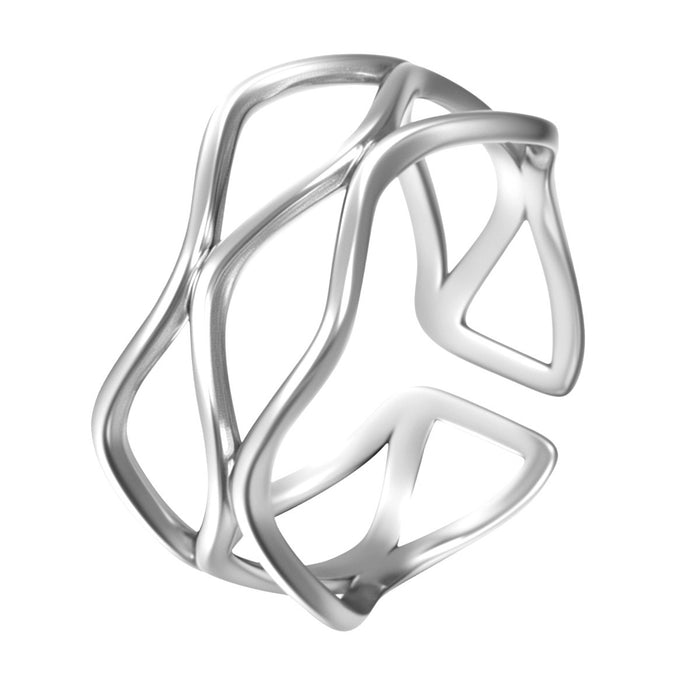 Wholesale 304 stainless steel vacuum 18K gold plated wave ring
