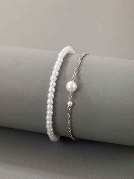 Pearl Bead Bracelet Set - Geometric Chain Bracelet Collection