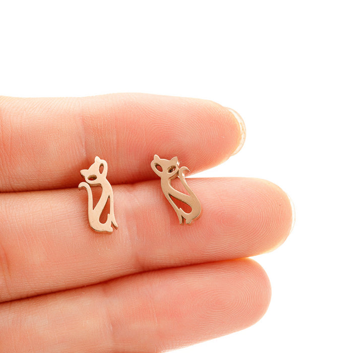 Cat Design Stainless Steel Stud Earrings - Creative and Fashionable Animal Jewelry