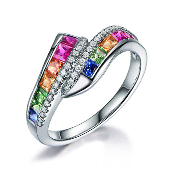 Colored zircon ring for women anniversary jewelry gift ring