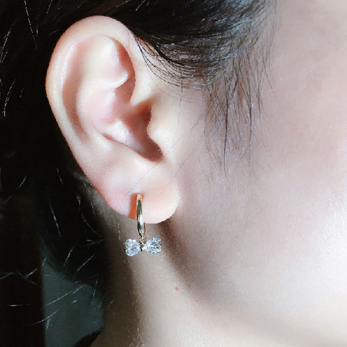 Women's bow earrings inlaid with zircon