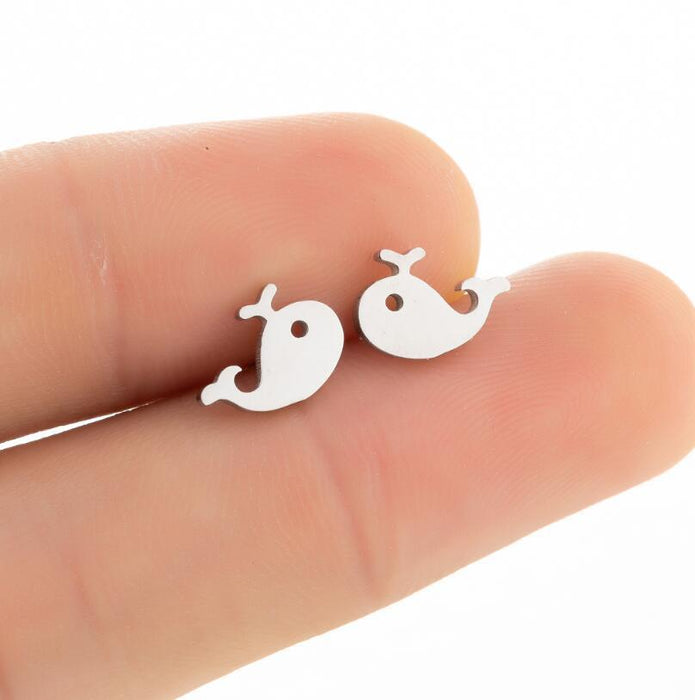 Whale Stainless Steel Stud Earrings - Cute and Fun Ocean-Themed Jewelry