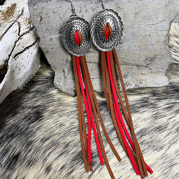 Vintage Ethnic Bohemian Tassel Earrings with Western Patchwork Design