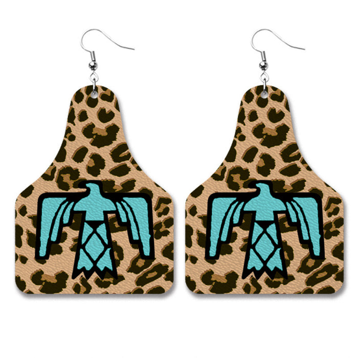 Farm Animal PU Leather Earrings with Cow Tag Design