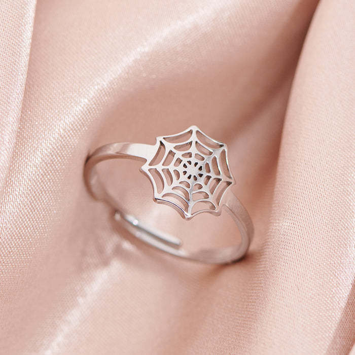 Stainless steel Halloween spider web ring, funny open ring wholesale