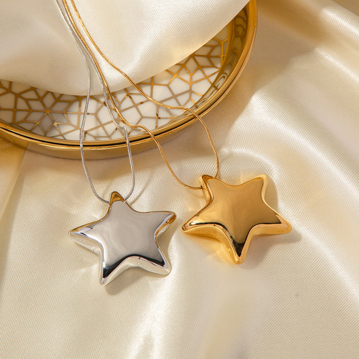 New 18K Gold-Plated Star Pendant Necklace - Stainless Steel and Titanium Steel Jewelry for Women