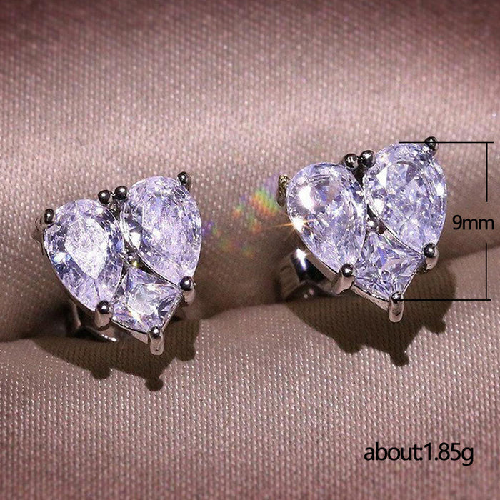 Love heart earrings super shiny diamond zircon stud earrings