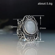 Ring with geometric hollow carvings inlaid with imitation moonstone - wallojewerly 