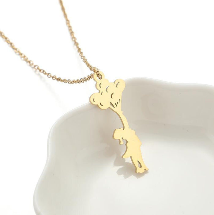 Cartoon character small animal pendant necklace, stainless steel all-match cloud ladder accessories wholesale